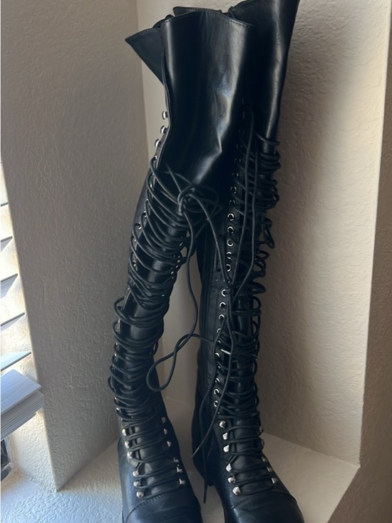 Shoes - Women's Black Lace-Up Over-the-Knee Boots